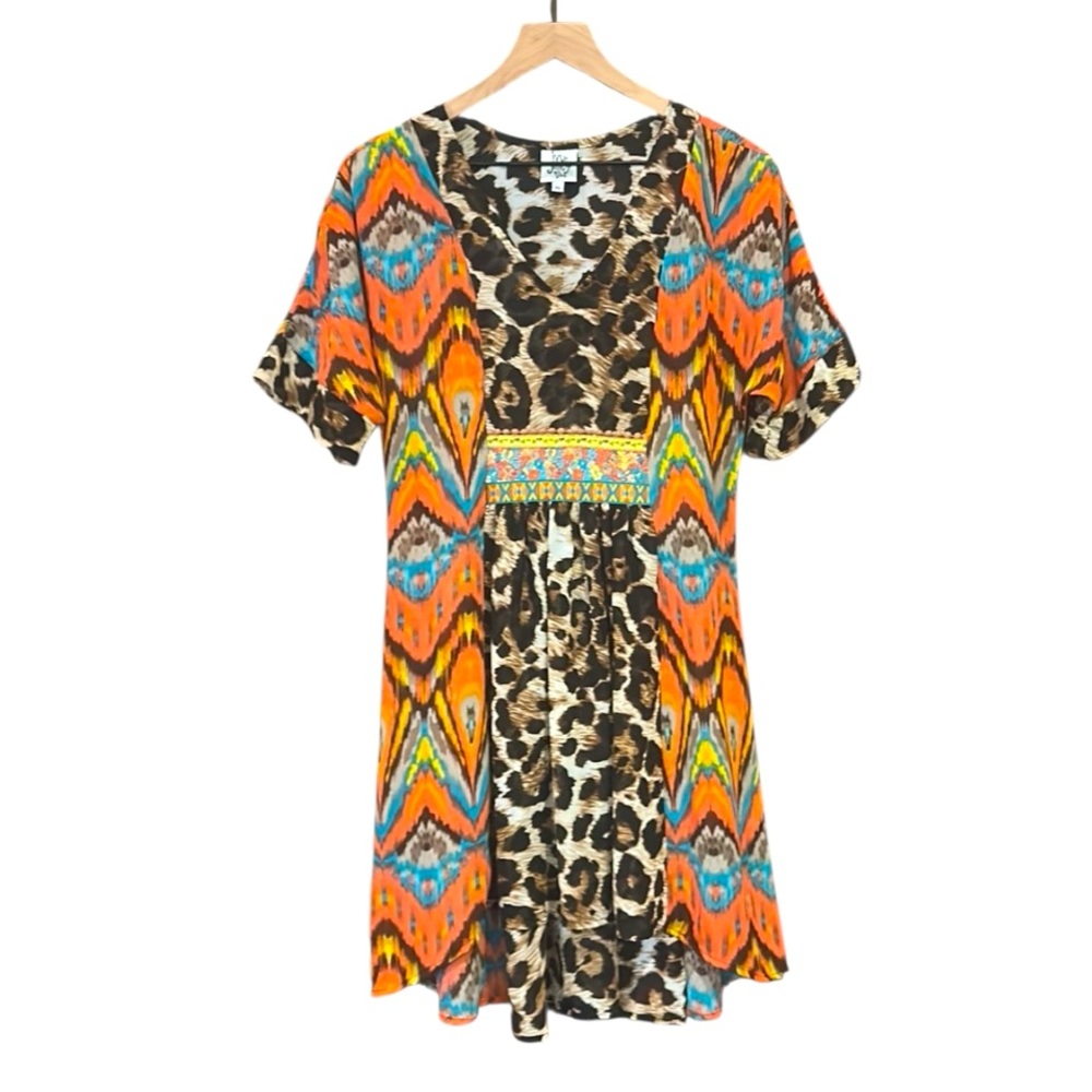 Ivy Jane Leopard Print Chiffon Dress Cover-up Sheer Bohemian Colorful Size Small - Picture 5 of 16